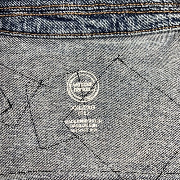 Wonder Nation Denim Jacket Pink Black Lace Polka Dot Pearl Heart Trucker XXL - Picture 12 of 13